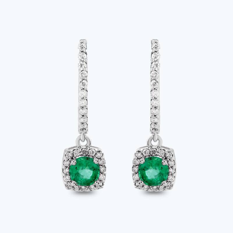 Boucles d'Oreilles Diamant Émeraude