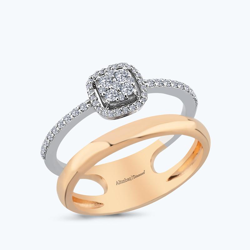 Diamond Square Handle Stone Ring