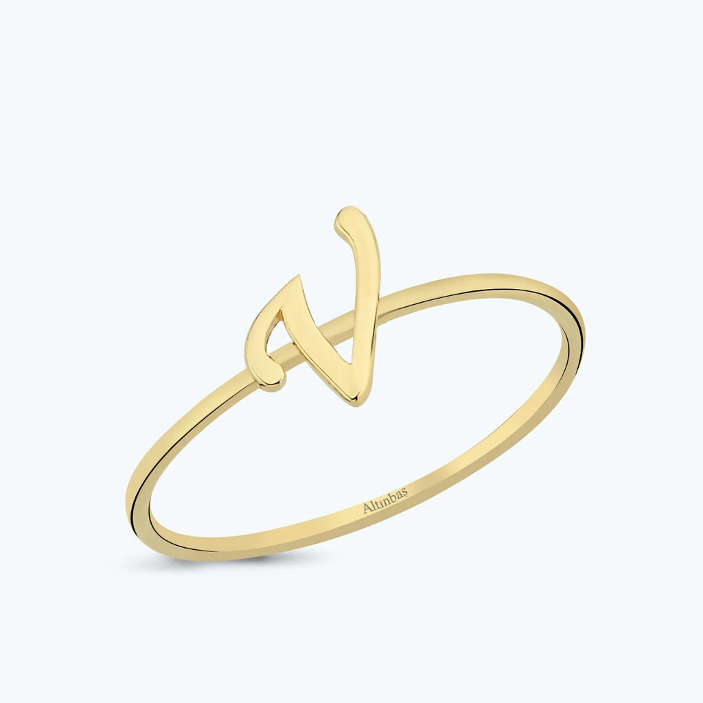 Letter V Gold Ring