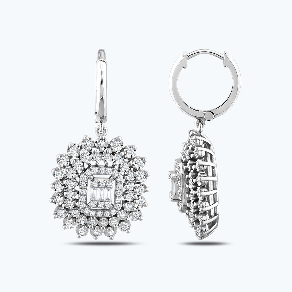 Boucles d'Oreilles Diamant Baguette